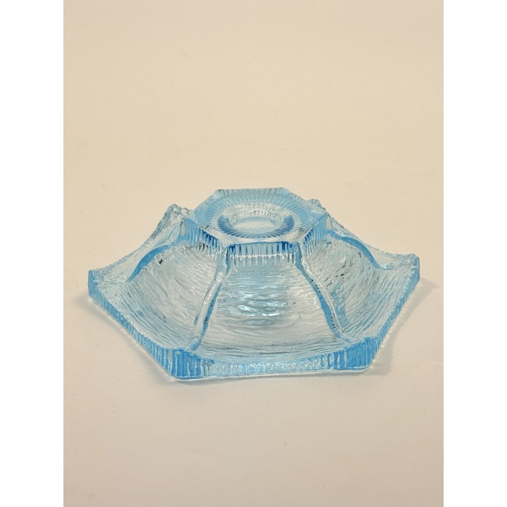 Taper Candle Holder LE Smith Pagoda Light Ice Blue Textured Glass Candleholder - Picture 10 of 16